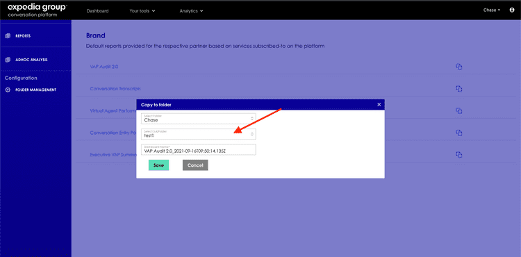 Analytics Console CopyDashboard SubFolder
