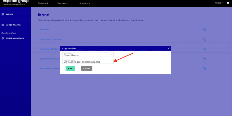 Analytics Console CopyDashboard Rename