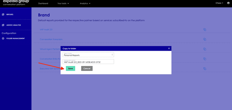 Analytics Console CopyDashboard SaveButton